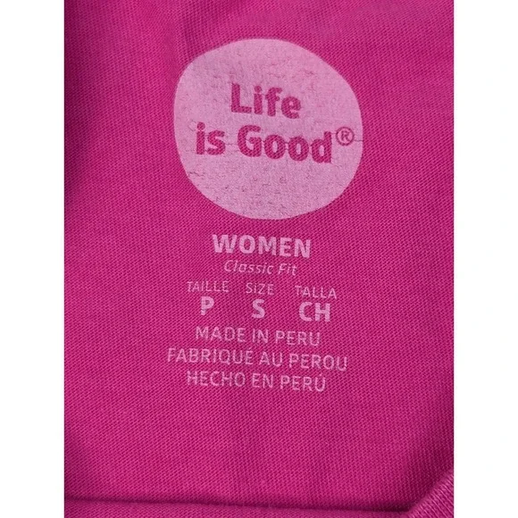 Life is Good T-Shirt Women's Small Pink Blue Palm Trees Outer Banks NC vintage - Picture 6 of 10